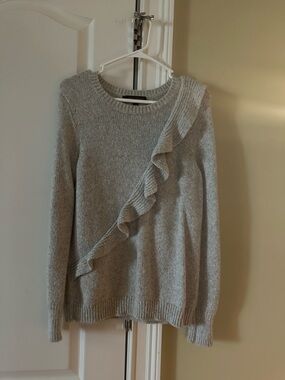 Banana Republic Light Gray Ruffle Crewneck Sweater